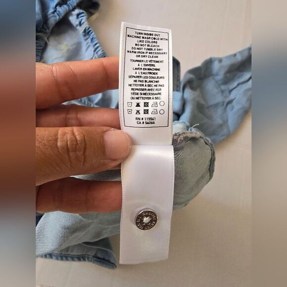 7 For All Mankind Blue Chambray Off The Shoulder Top Size Small - Picture 5 of 8